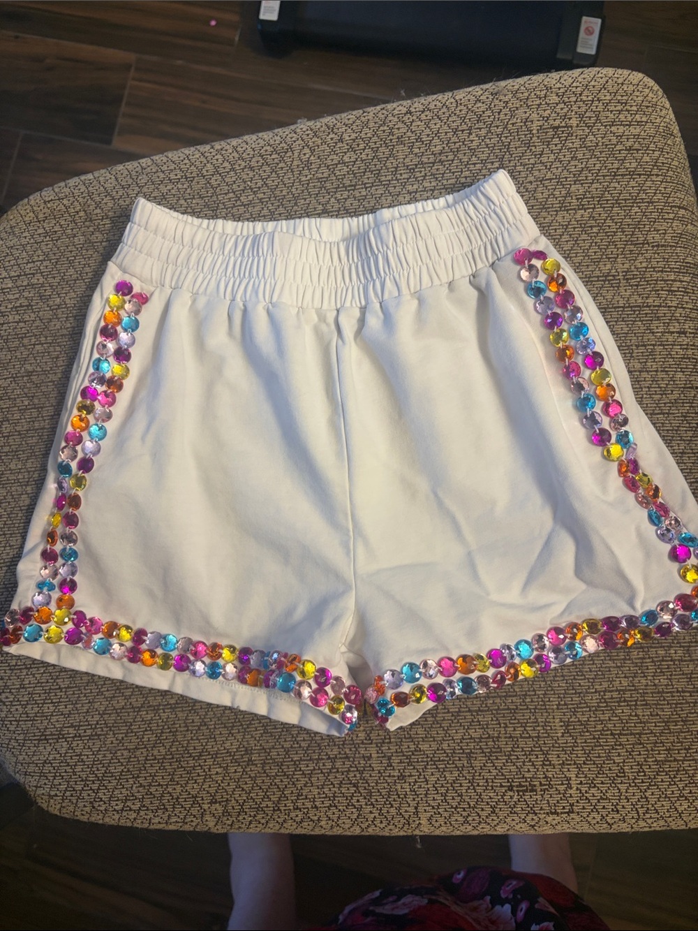 Lola + The Boys  pride white shorts with sparkly gem trim. Sz 6 / S